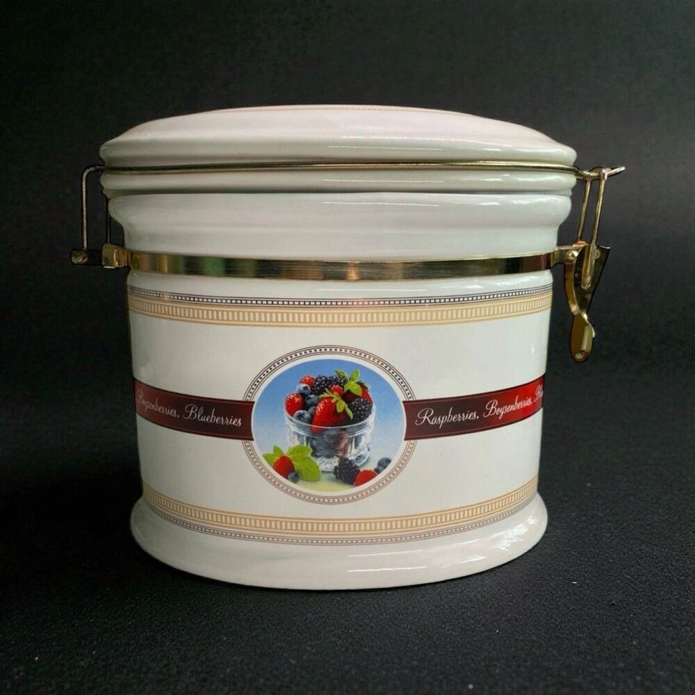 Vintage Knott’s Berry Farm Ceramic Canister Jar Hinged Lid Fruit Kitchen Decor